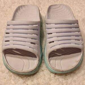 women Hoka One One White and Green Slide Sandals Size 10W